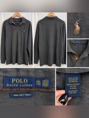 Polo Ralph Lauren Pima Soft Touch Long Sleeve Polo Shirt Gray XXL
